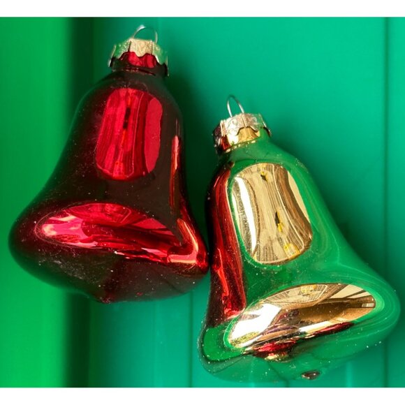Set of 9 Metallic Shiny Gold & Red Christmas Glass Ornaments Ball-Shaped (READ) - Picture 3 of 8